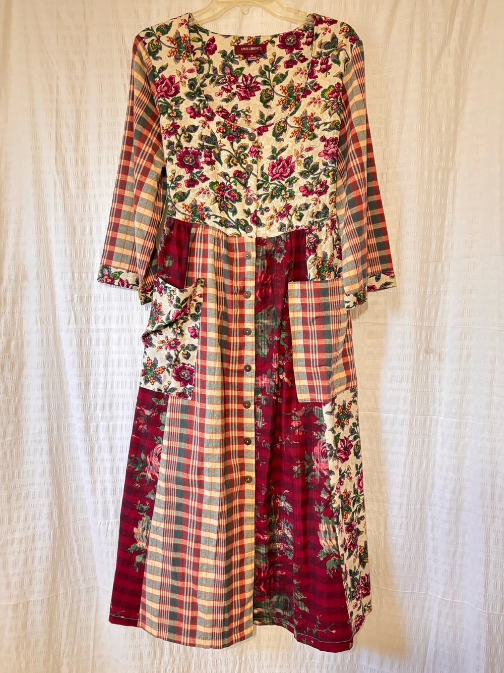 April Cornell Floral Patchwork Gingham Dress Cottagecore Sz Medium